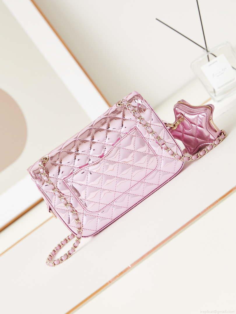 Chanel AS4648 Flap Bag & STAR COIN PURSE Mirror Calfskin Metallic Calfskin & Gold-Tone Metal Purple
