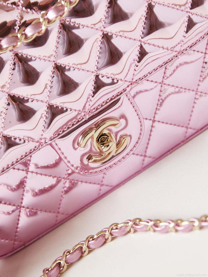 Chanel AS4648 Flap Bag & STAR COIN PURSE Mirror Calfskin Metallic Calfskin & Gold-Tone Metal Purple