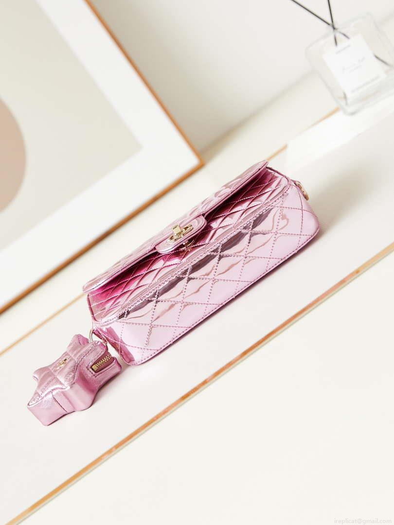 Chanel AS4648 Flap Bag & STAR COIN PURSE Mirror Calfskin Metallic Calfskin & Gold-Tone Metal Purple