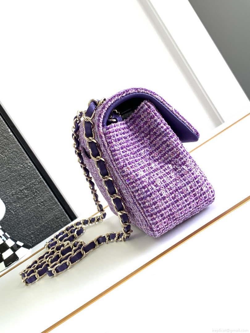 Chanel AS1116 24C Mini Flap Bag 20cm A69900 Tweed Purple