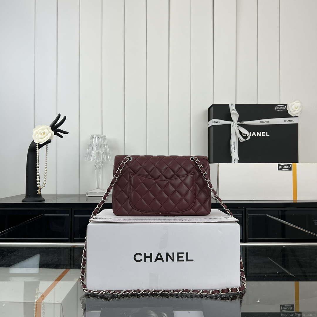 Chanel A01117 Flap Handbag Classic Bag Wine Red Lambskin
