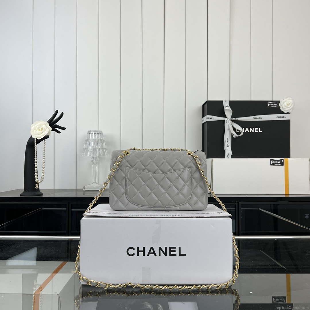 Chanel A01117 Flap Handbag Classic Bag Gray Lambskin