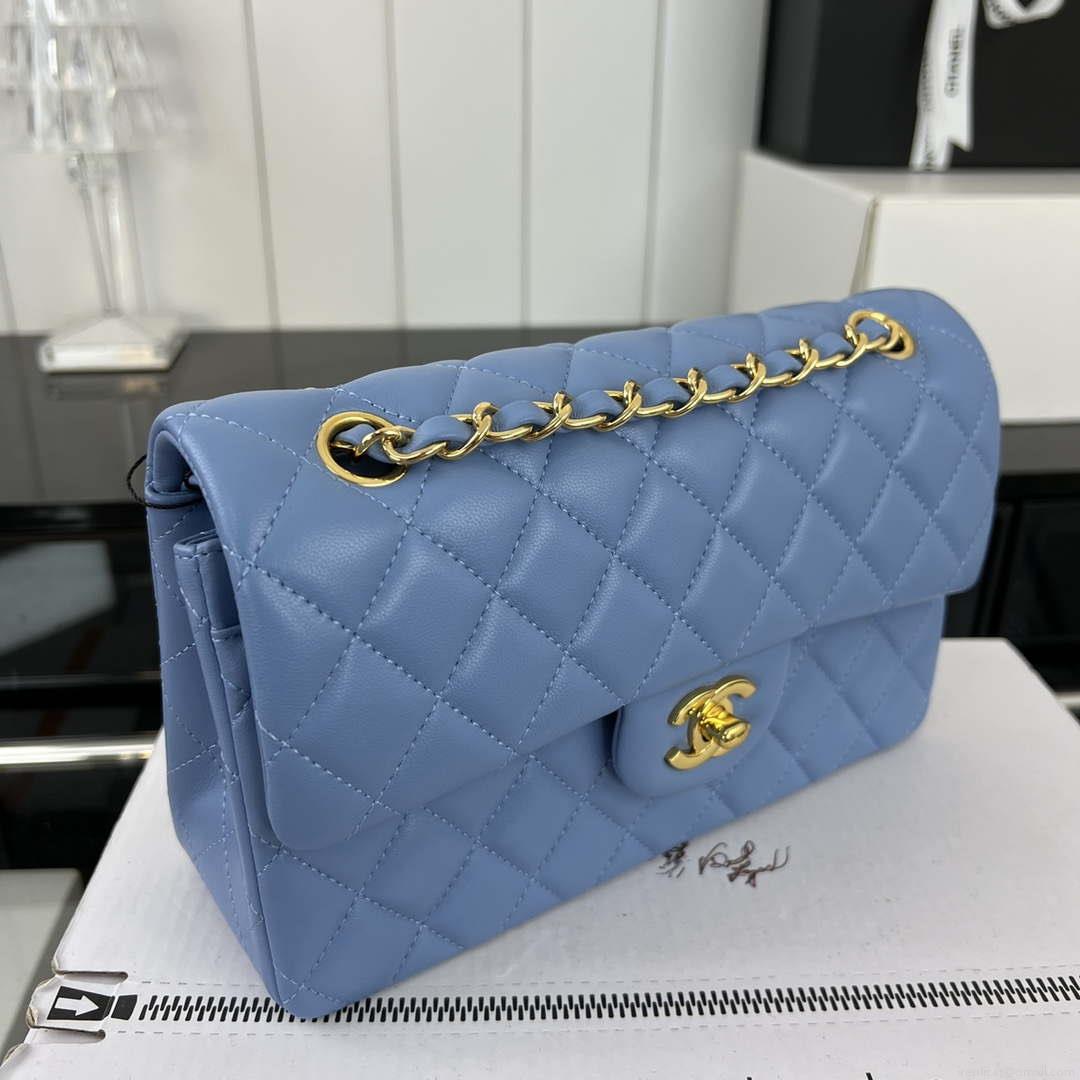 Chanel A01117 Flap Handbag Classic Bag Blue Lambskin