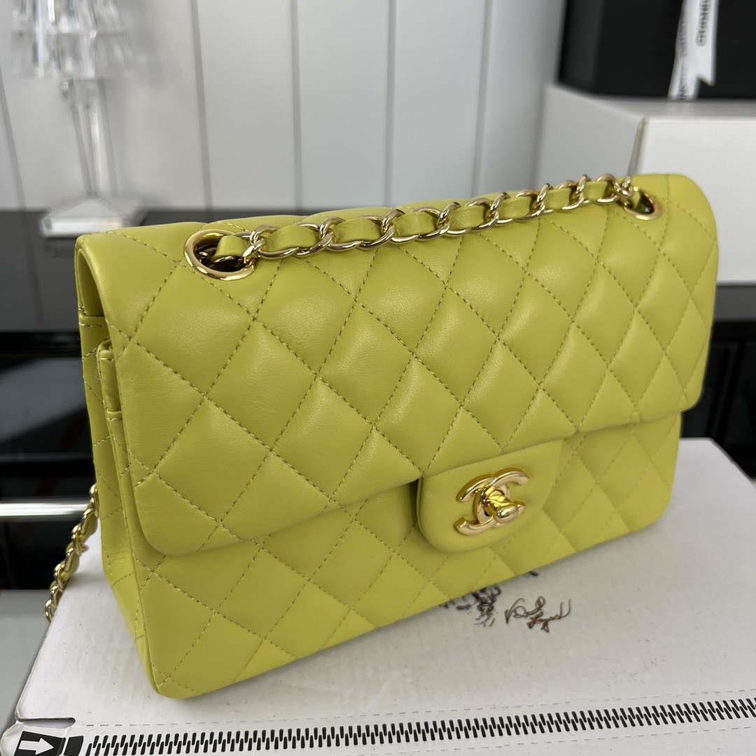 Chanel A01117 Flap Handbag Classic Bag Lemon Yellow Lambskin