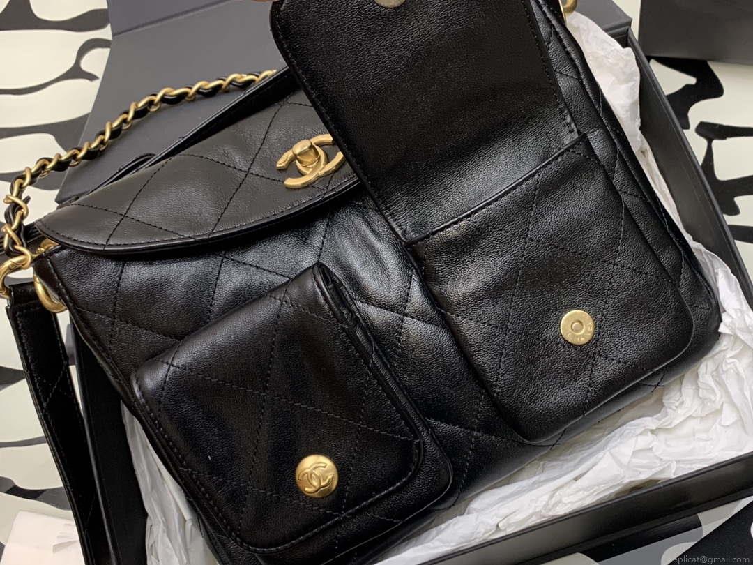 Chanel A99335 Hobo Bag Lambskin & Gold-Tone Metal Black