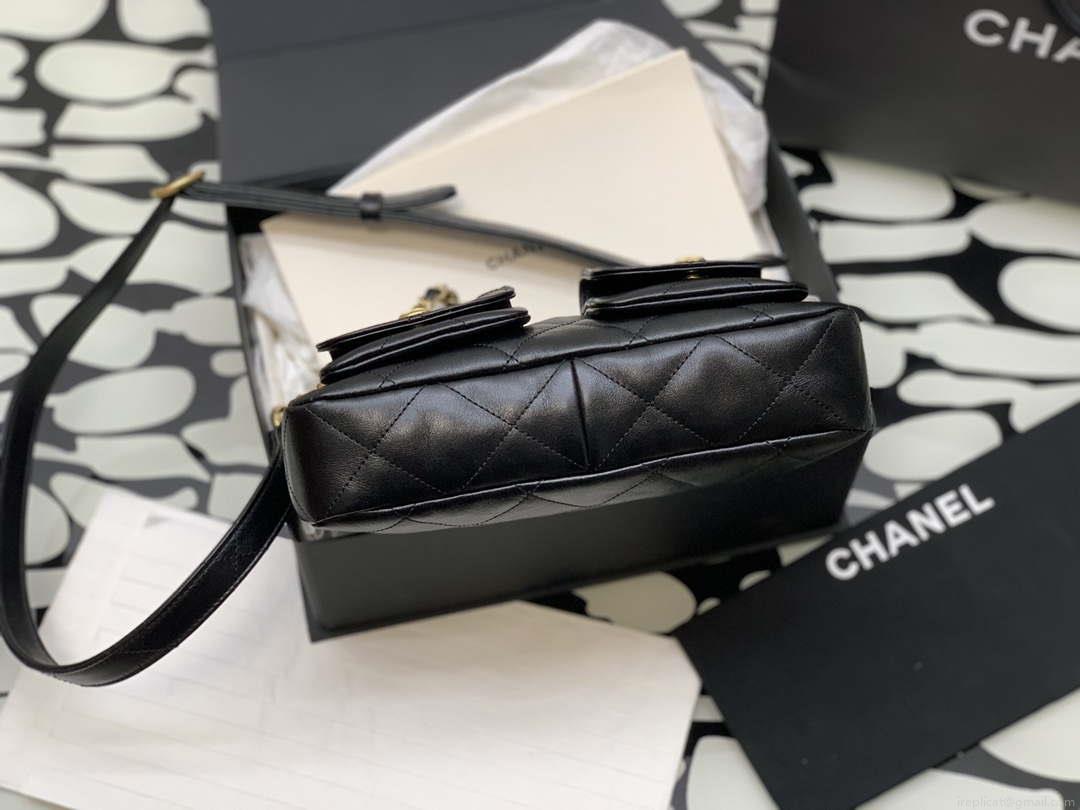 Chanel A99335 Hobo Bag Lambskin & Gold-Tone Metal Black