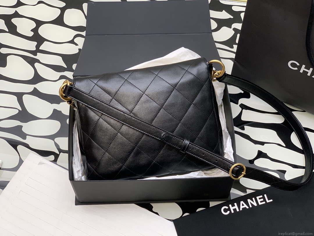 Chanel A99335 Hobo Bag Lambskin & Gold-Tone Metal Black