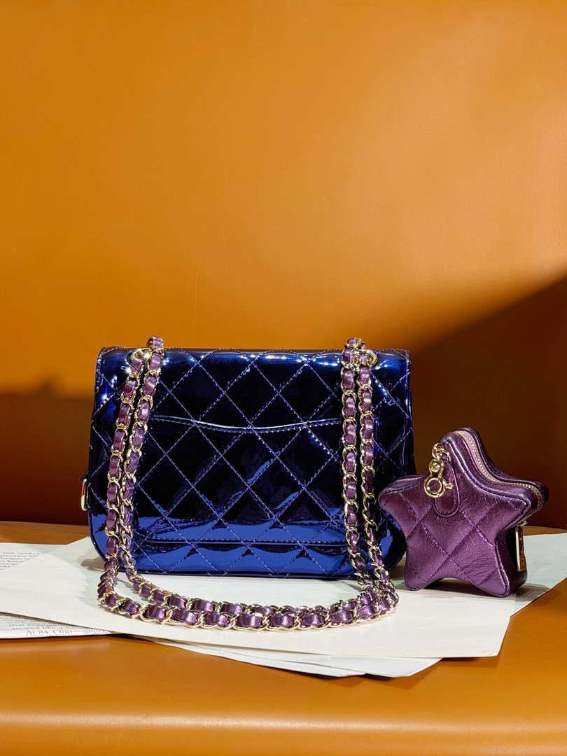 Chanel AS4646 MINI FLAP BAG & STAR COIN PURSE Mirror Calfskin Metallic Calfskin & Gold-Tone Metal Dark Purple