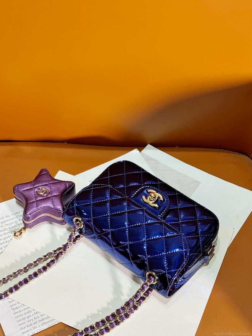 Chanel AS4646 MINI FLAP BAG & STAR COIN PURSE Mirror Calfskin Metallic Calfskin & Gold-Tone Metal Dark Purple