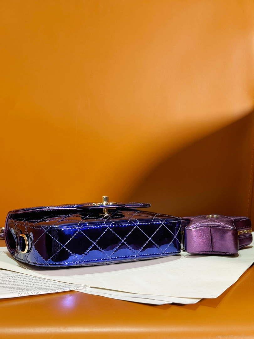 Chanel AS4646 MINI FLAP BAG & STAR COIN PURSE Mirror Calfskin Metallic Calfskin & Gold-Tone Metal Dark Purple