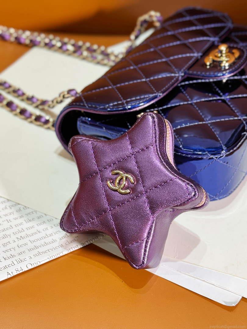Chanel AS4646 MINI FLAP BAG & STAR COIN PURSE Mirror Calfskin Metallic Calfskin & Gold-Tone Metal Dark Purple