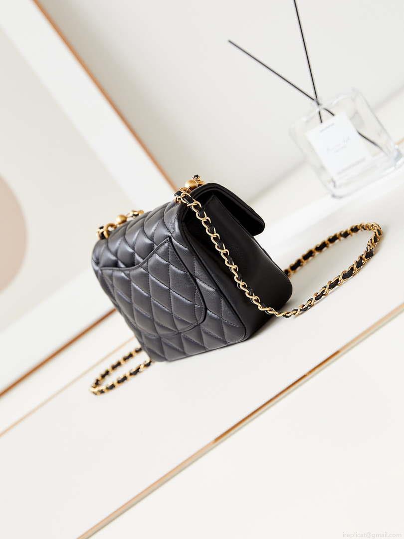 Chanel AS4384 Mini Flap Bag Pearly Lambskin Imitation Pearls & Gold-Tone Metal Black