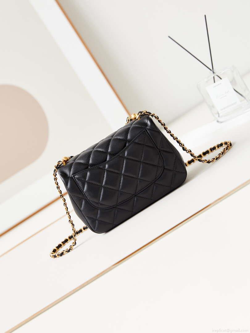 Chanel AS4384 Mini Flap Bag Pearly Lambskin Imitation Pearls & Gold-Tone Metal Black