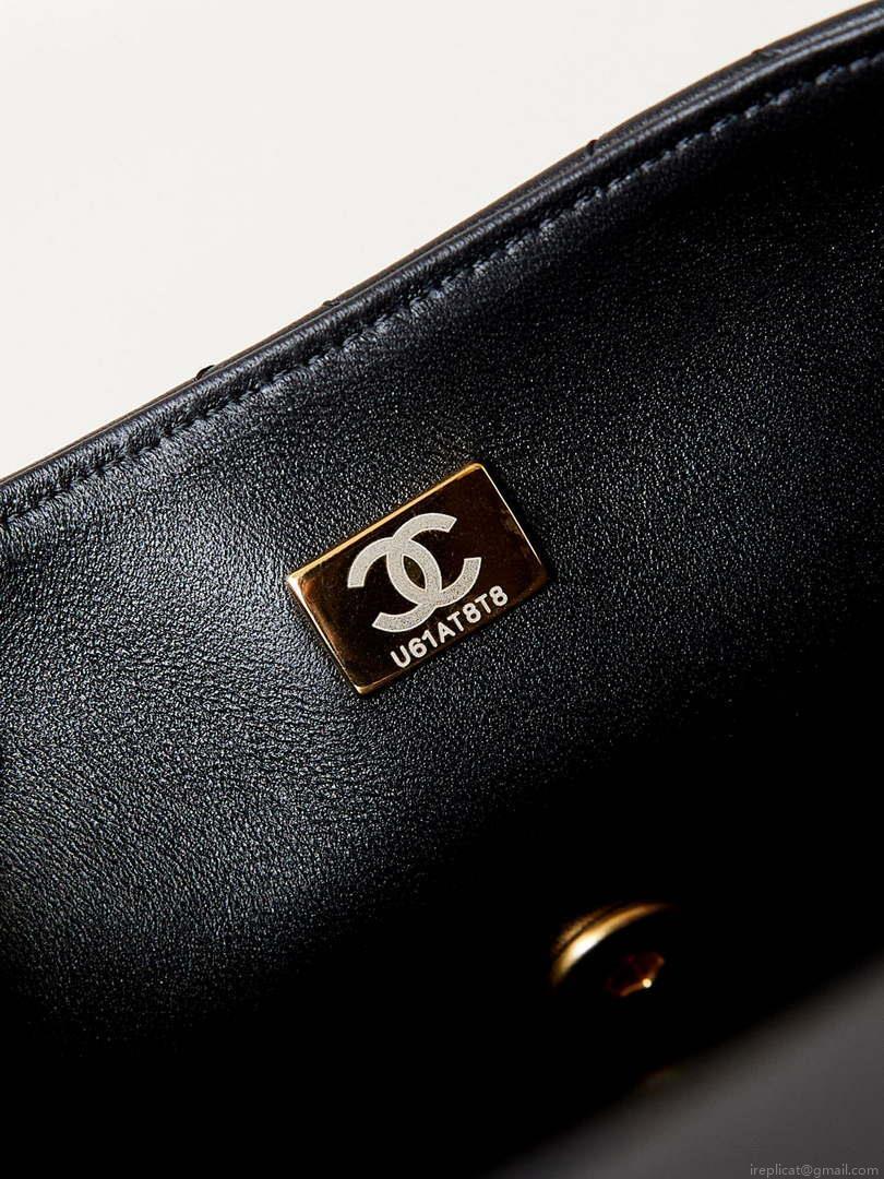 Chanel AS4384 Mini Flap Bag Pearly Lambskin Imitation Pearls & Gold-Tone Metal Black