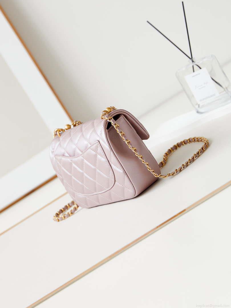 Chanel AS4384 Mini Flap Bag Pearly Lambskin Imitation Pearls & Gold-Tone Metal Pink