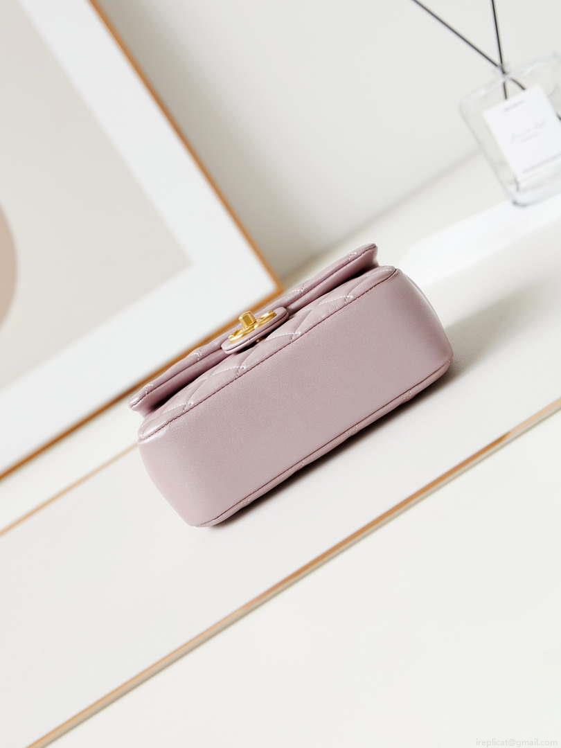 Chanel AS4384 Mini Flap Bag Pearly Lambskin Imitation Pearls & Gold-Tone Metal Pink