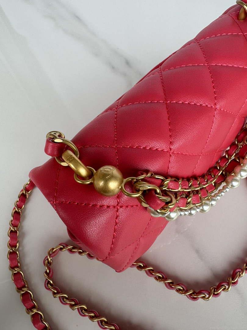 Chanel AS4384 Mini Flap Bag Pearly Lambskin Imitation Pearls & Gold-Tone Metal Red