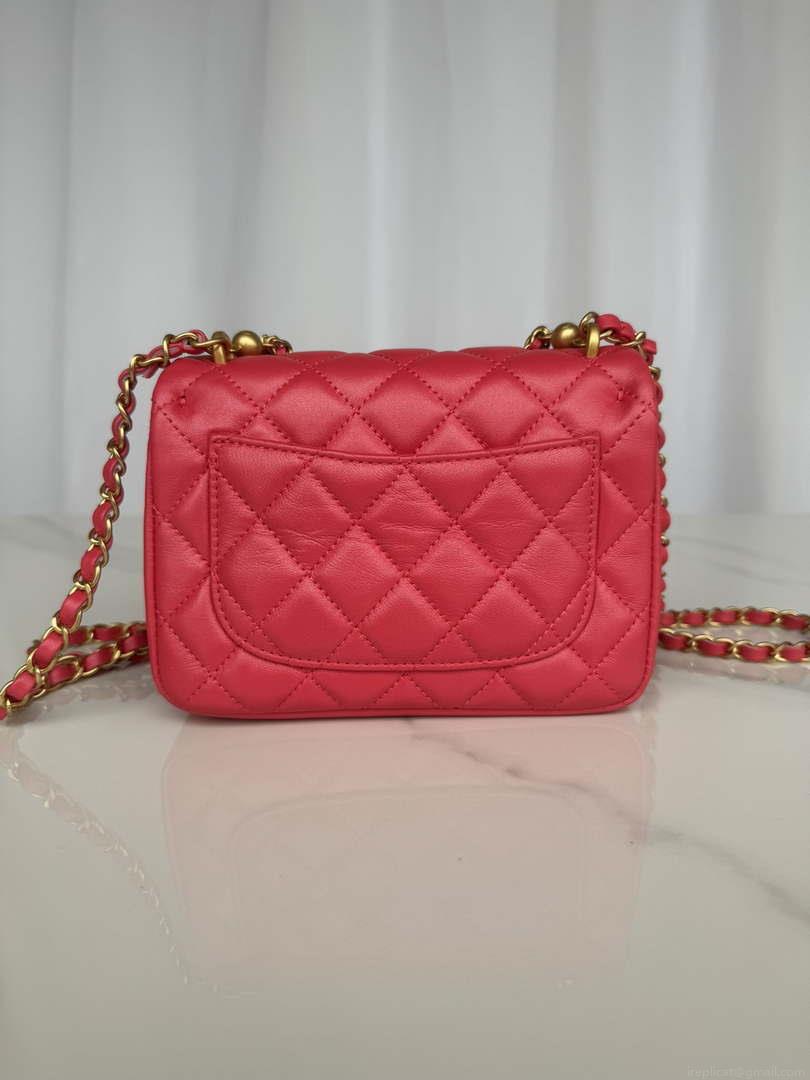 Chanel AS4384 Mini Flap Bag Pearly Lambskin Imitation Pearls & Gold-Tone Metal Red