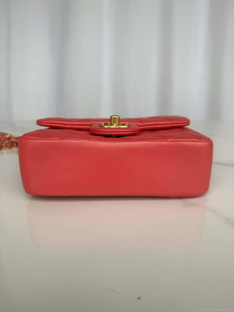 Chanel AS4384 Mini Flap Bag Pearly Lambskin Imitation Pearls & Gold-Tone Metal Red