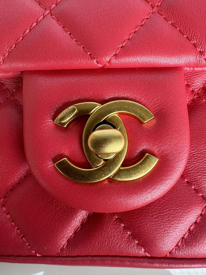 Chanel AS4384 Mini Flap Bag Pearly Lambskin Imitation Pearls & Gold-Tone Metal Red