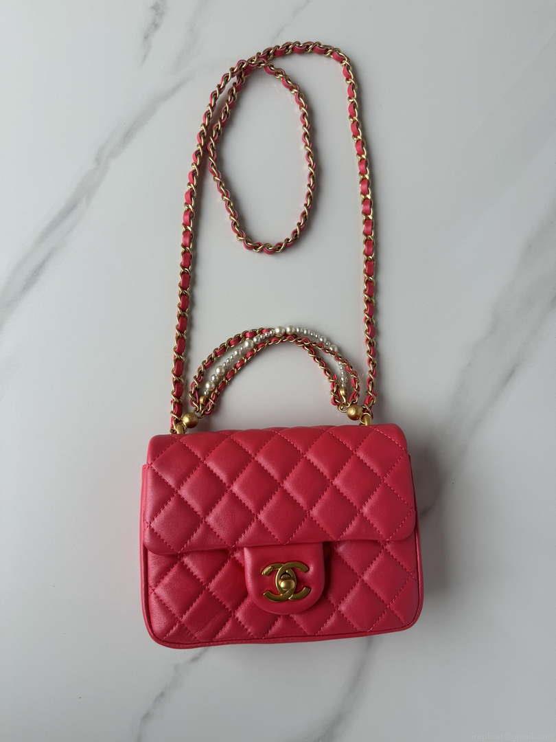 Chanel AS4384 Mini Flap Bag Pearly Lambskin Imitation Pearls & Gold-Tone Metal Red