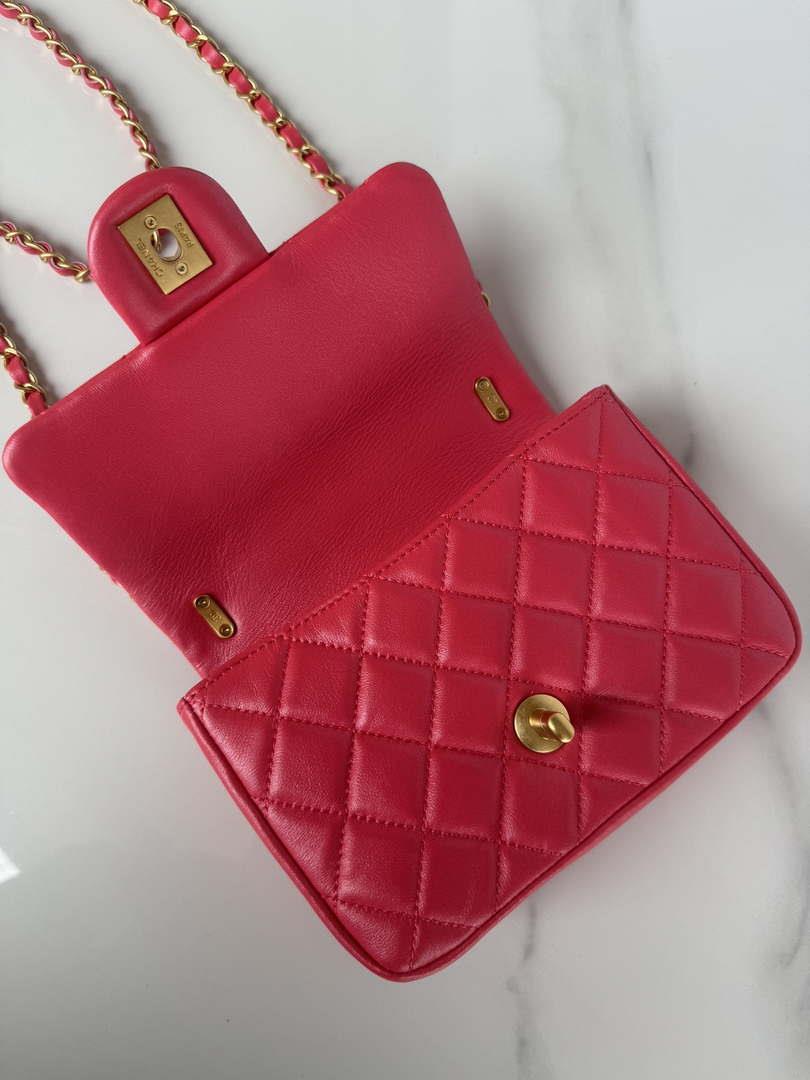 Chanel AS4384 Mini Flap Bag Pearly Lambskin Imitation Pearls & Gold-Tone Metal Red