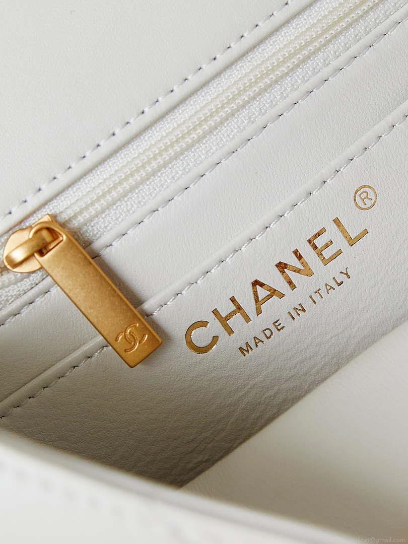 Chanel AS4384 Mini Flap Bag Pearly Lambskin Imitation Pearls & Gold-Tone Metal White