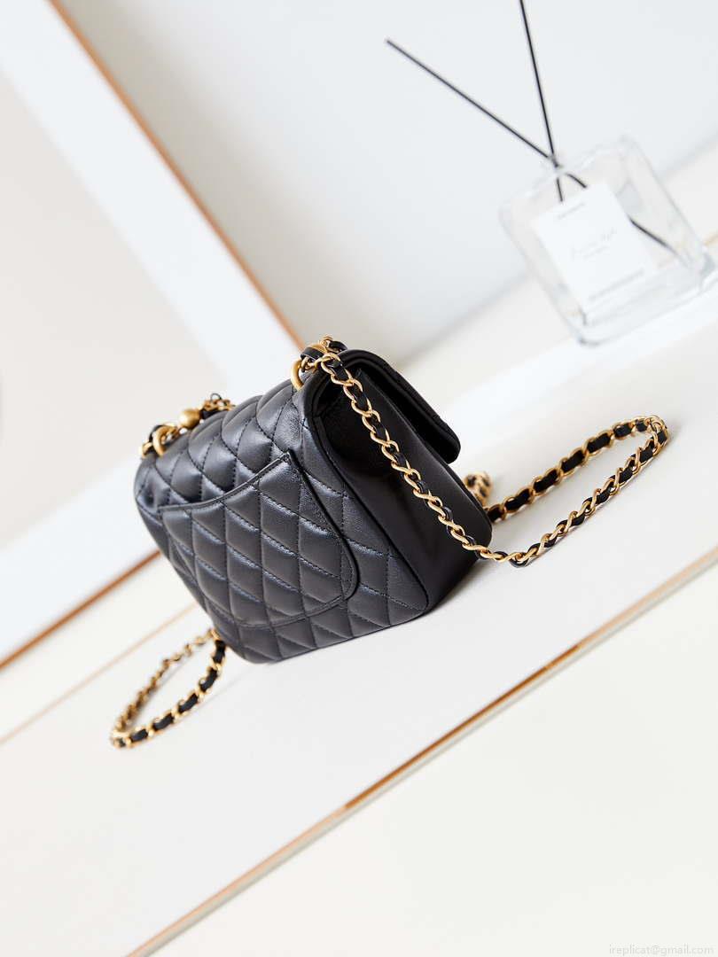 Chanel AS4385 Mini Flap Bag Pearly Lambskin Imitation Pearls & Gold-Tone Metal Black