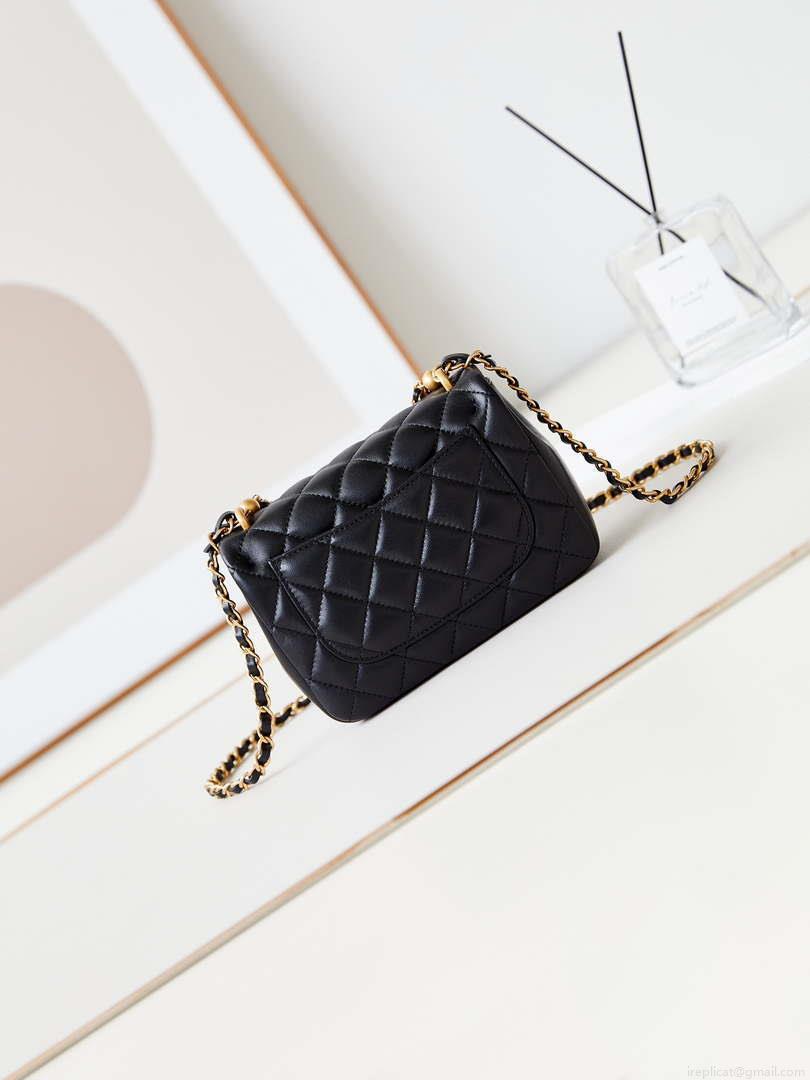 Chanel AS4385 Mini Flap Bag Pearly Lambskin Imitation Pearls & Gold-Tone Metal Black