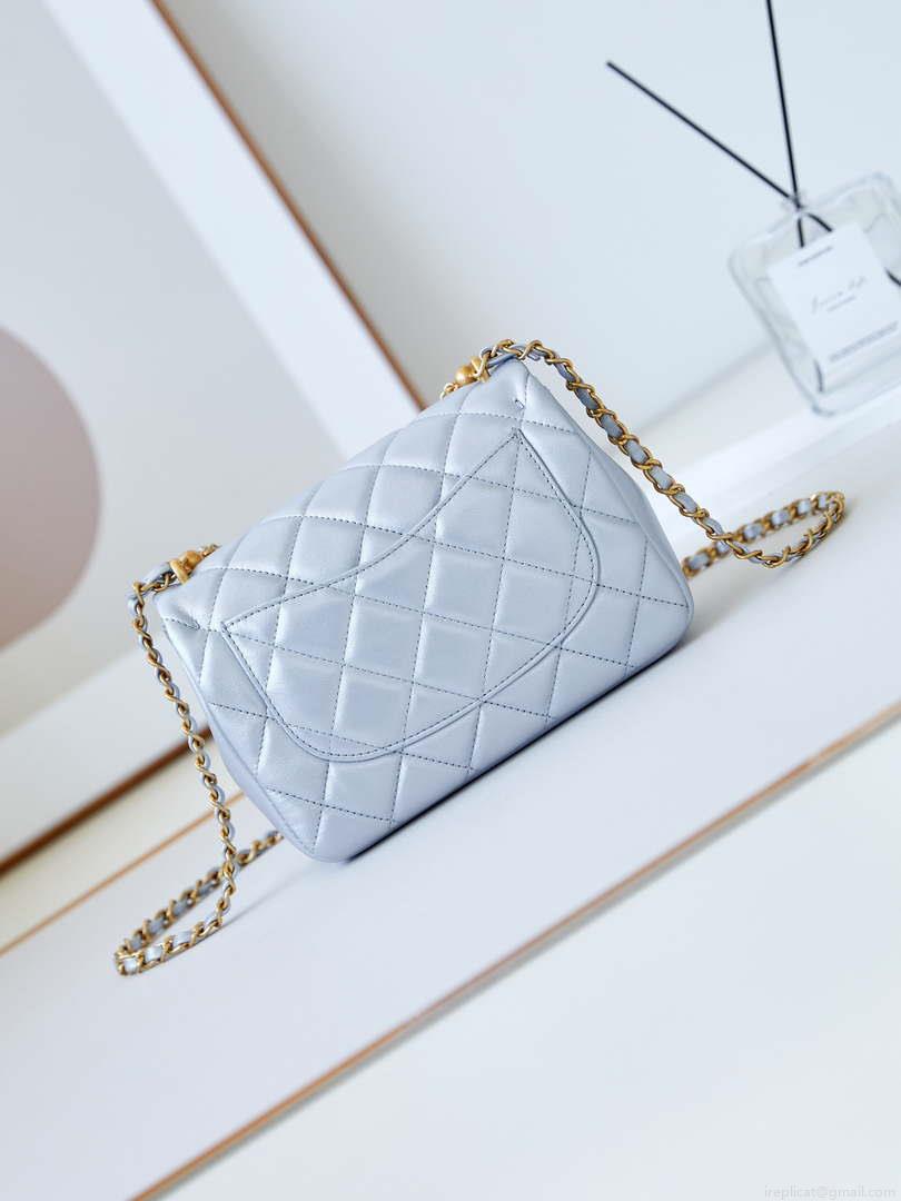 Chanel AS4384 Mini Flap Bag Pearly Lambskin Imitation Pearls & Gold-Tone Metal Blue