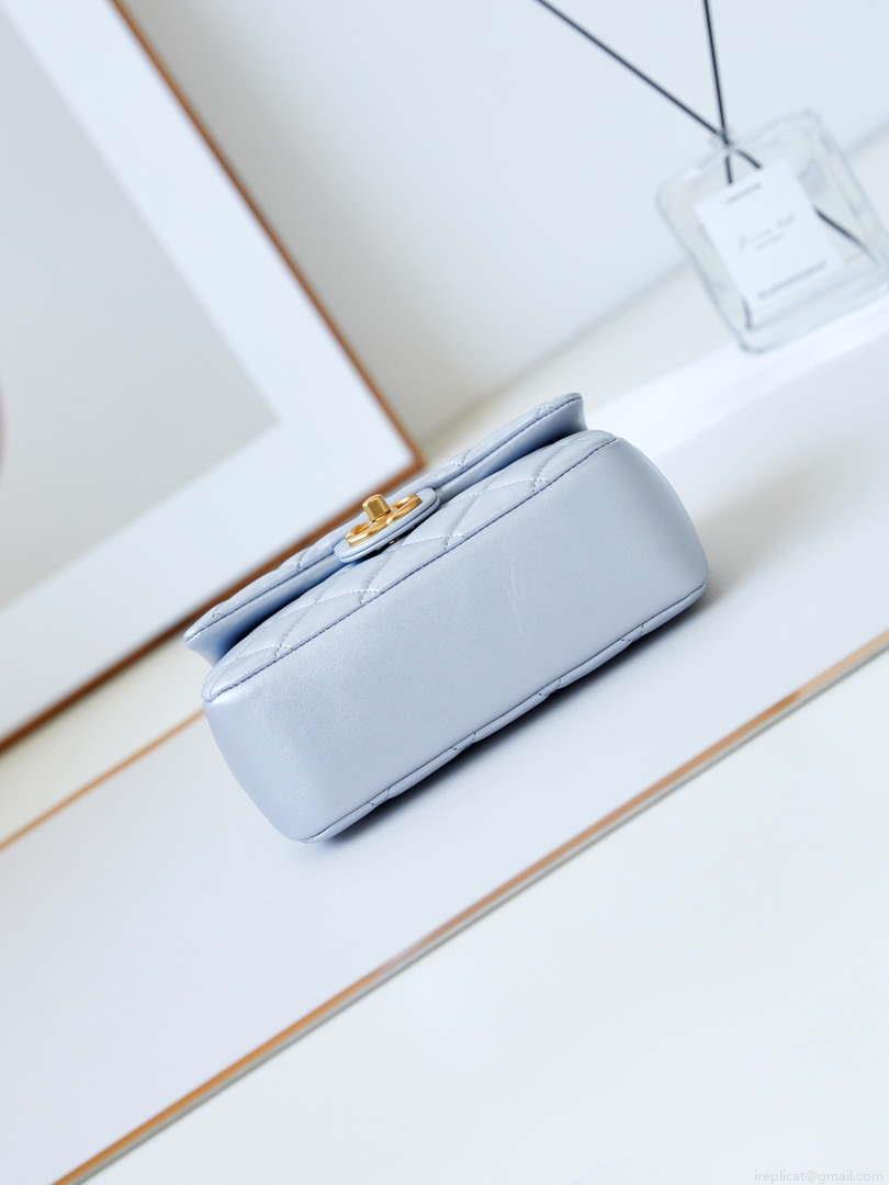 Chanel AS4384 Mini Flap Bag Pearly Lambskin Imitation Pearls & Gold-Tone Metal Blue