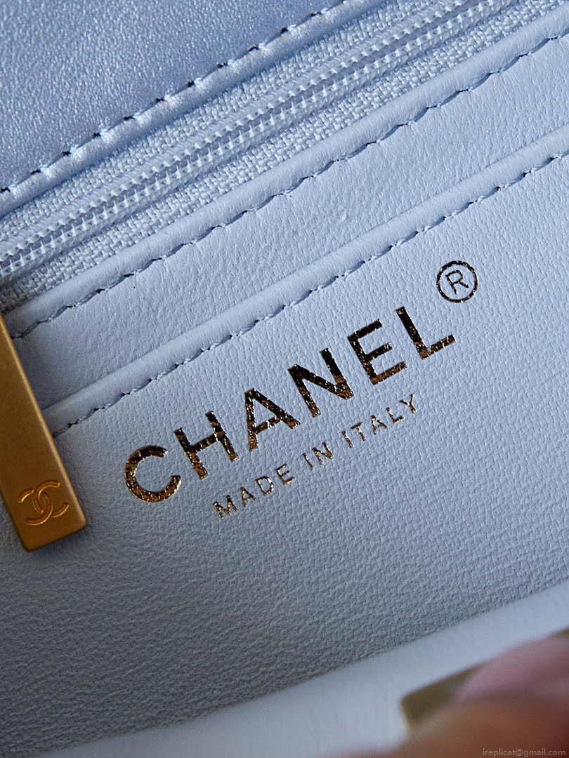 Chanel AS4384 Mini Flap Bag Pearly Lambskin Imitation Pearls & Gold-Tone Metal Blue