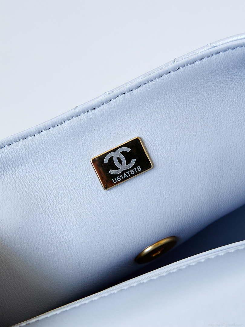 Chanel AS4384 Mini Flap Bag Pearly Lambskin Imitation Pearls & Gold-Tone Metal Blue