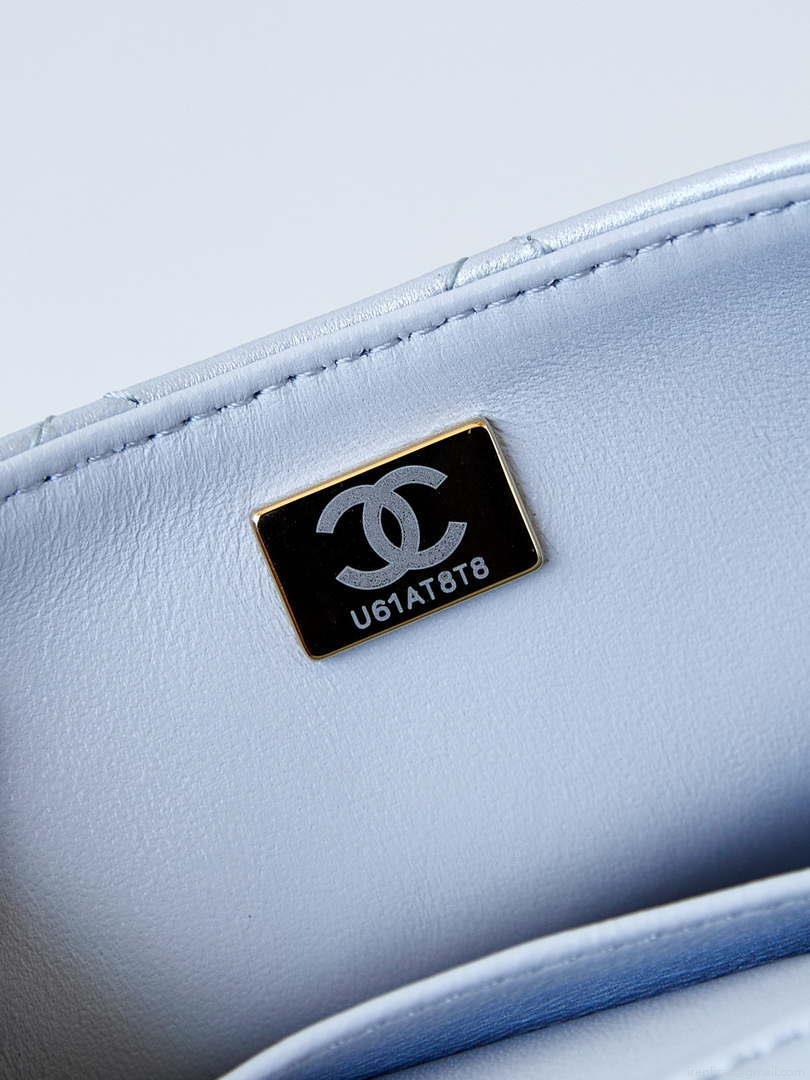 Chanel AS4385 Mini Flap Bag Pearly Lambskin Imitation Pearls & Gold-Tone Metal Blue