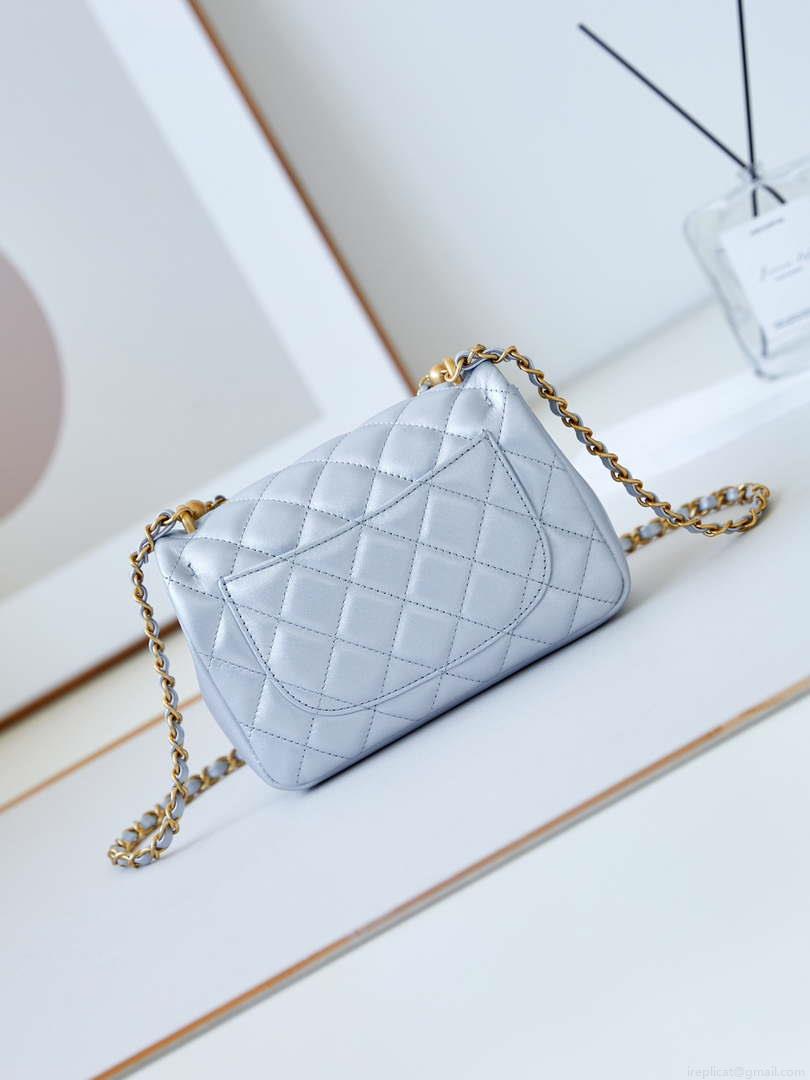 Chanel AS4385 Mini Flap Bag Pearly Lambskin Imitation Pearls & Gold-Tone Metal Blue