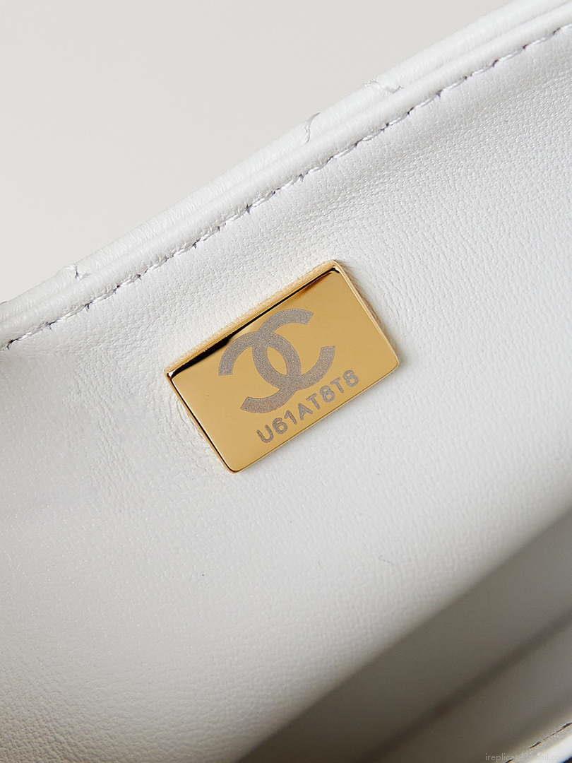 Chanel AS4385 Mini Flap Bag Pearly Lambskin Imitation Pearls & Gold-Tone Metal White