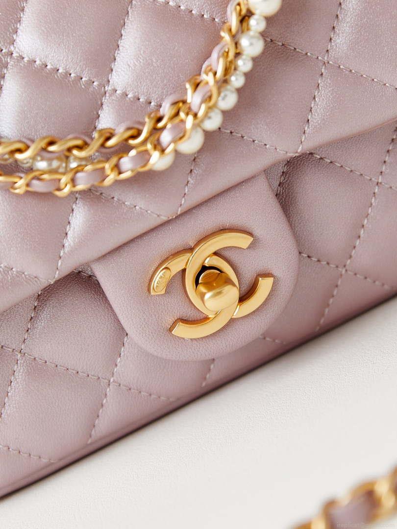 Chanel AS4385 Mini Flap Bag Pearly Lambskin Imitation Pearls & Gold-Tone Metal Pink