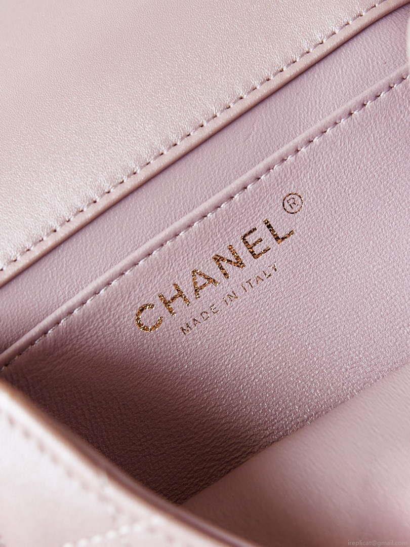 Chanel AS4385 Mini Flap Bag Pearly Lambskin Imitation Pearls & Gold-Tone Metal Pink