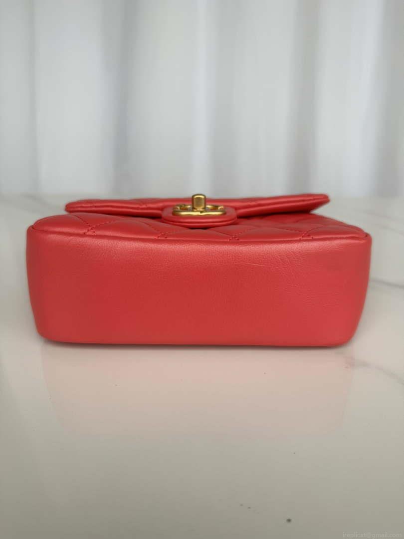 Chanel AS4385 Mini Flap Bag Pearly Lambskin Imitation Pearls & Gold-Tone Metal Red