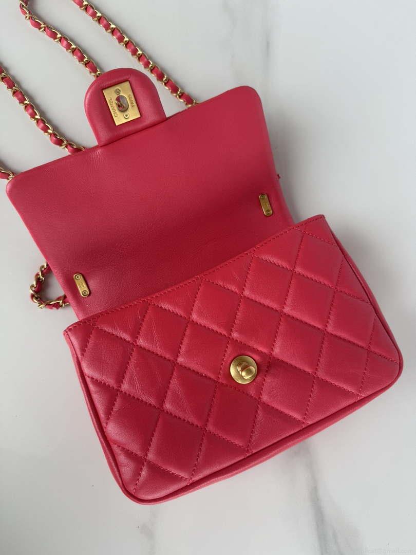 Chanel AS4385 Mini Flap Bag Pearly Lambskin Imitation Pearls & Gold-Tone Metal Red