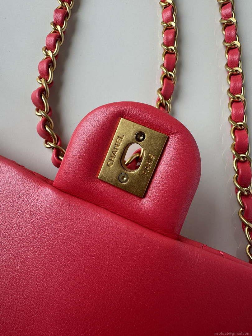 Chanel AS4385 Mini Flap Bag Pearly Lambskin Imitation Pearls & Gold-Tone Metal Red