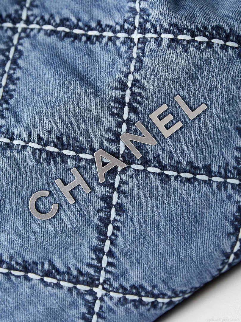Chanel AS3261 22 bag Silver Tone-Metal Canvas Blue Denim