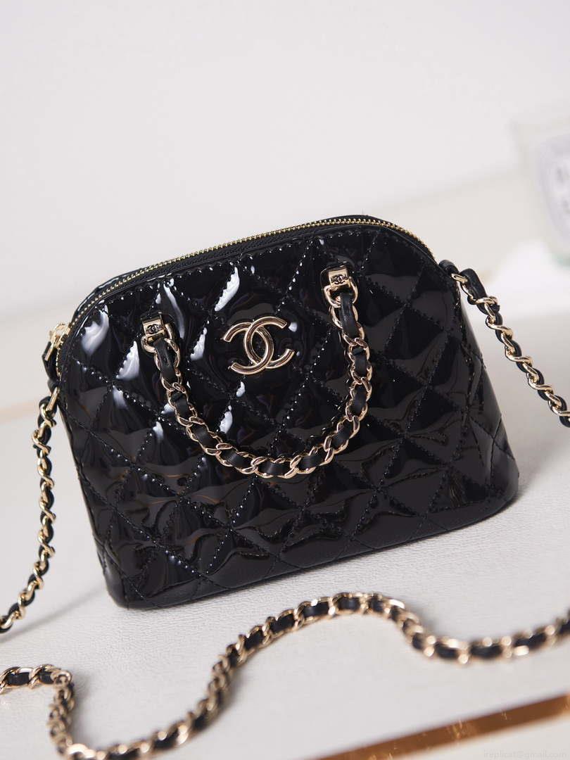 Chanel AP3345 Shell bag Patent Calfskin Black