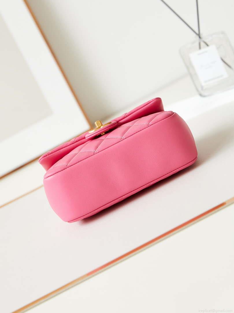 Chanel AS4384 Mini Flap Bag Pearly Lambskin Imitation Pearls & Gold-Tone Metal Hot Pink
