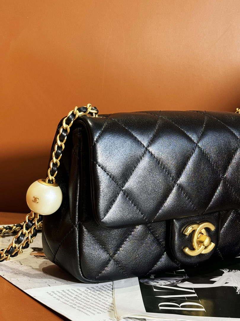 Chanel AS4861 Small Flap Bag Pearly Lambskin Imitation Pearls & Gold-Tone Metal Black