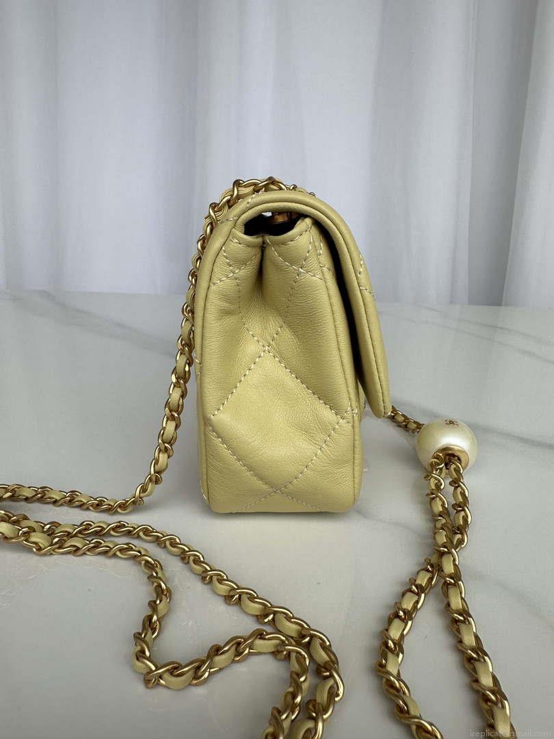 Chanel AS4861 Small Flap Bag Pearly Lambskin Imitation Pearls & Gold-Tone Metal Yellow