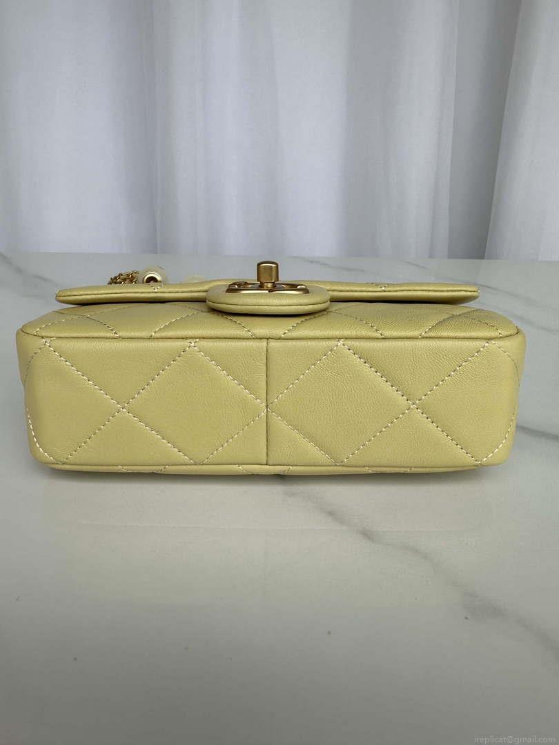 Chanel AS4861 Small Flap Bag Pearly Lambskin Imitation Pearls & Gold-Tone Metal Yellow