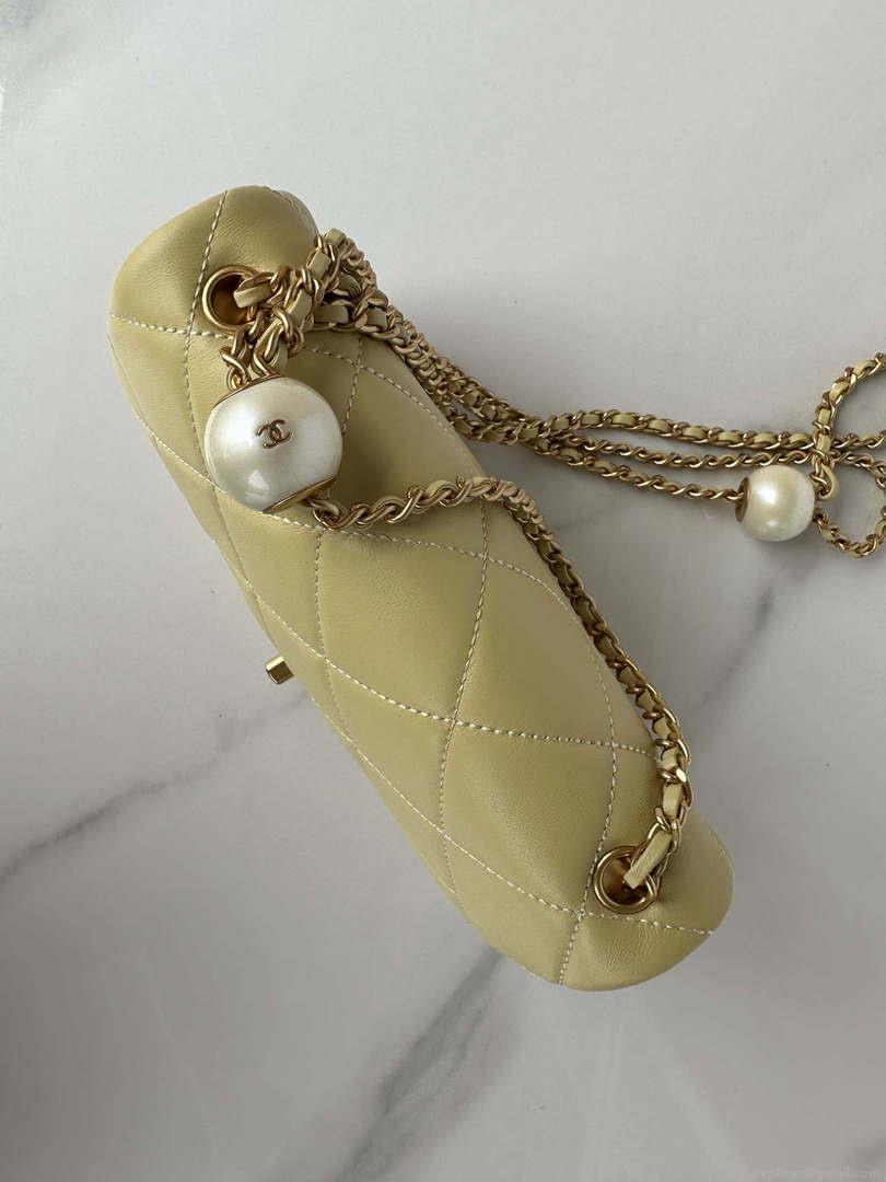 Chanel AS4861 Small Flap Bag Pearly Lambskin Imitation Pearls & Gold-Tone Metal Yellow