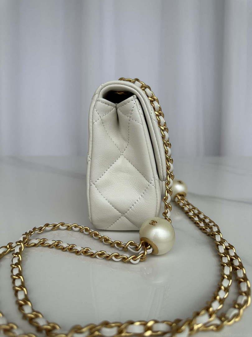 Chanel AS4861 Small Flap Bag Pearly Lambskin Imitation Pearls & Gold-Tone Metal White