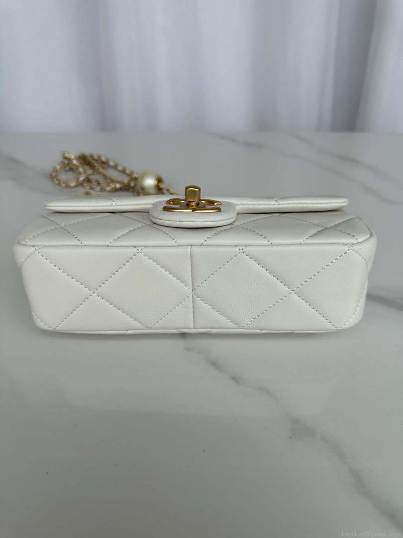 Chanel AS4861 Small Flap Bag Pearly Lambskin Imitation Pearls & Gold-Tone Metal White